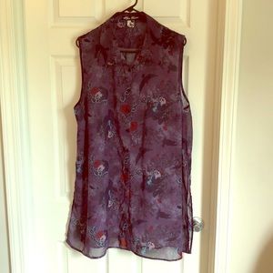 Spin doctor purple sheer sleeveless button up